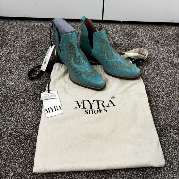 Mayra WESTERLY WESTERN LEATHER BOOTIES NEW in Bag Size 6 Turquoise - Picture 5 of 16